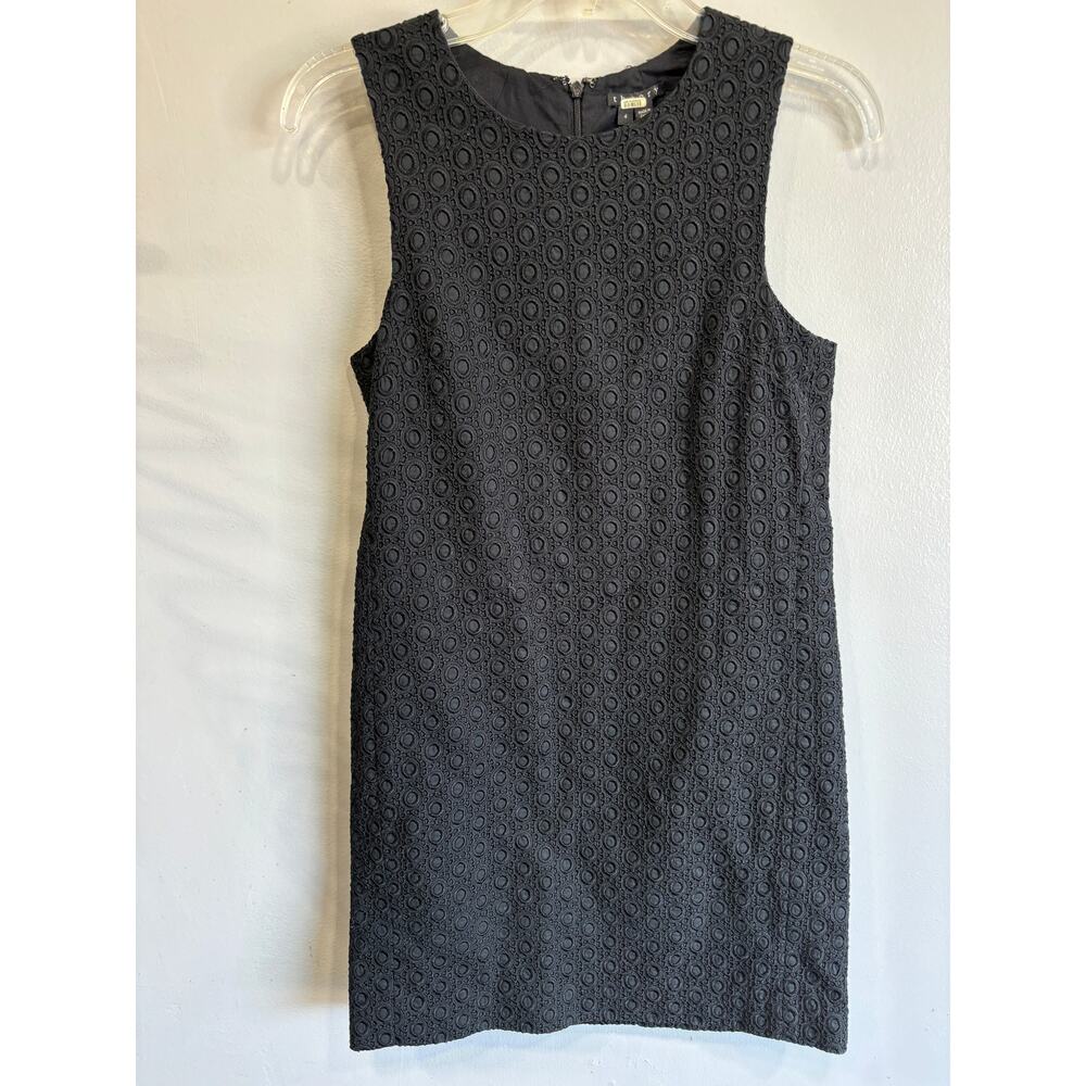 Theory Sheath Dress Eyelet Embroidery Womens sz 4 Black Cotton Sleeveless Preppy